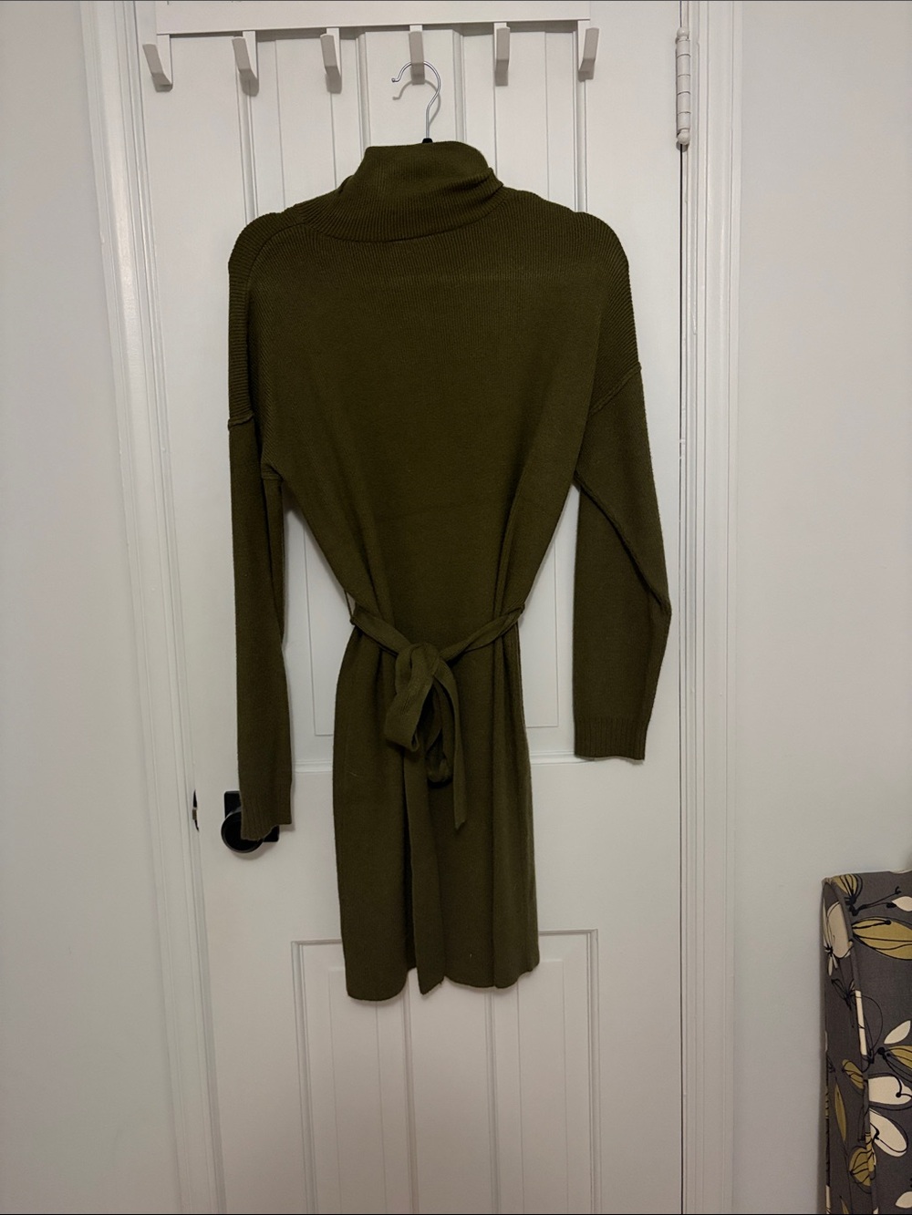 Vici Olive Turtleneck Tie-Waist Knit Dress